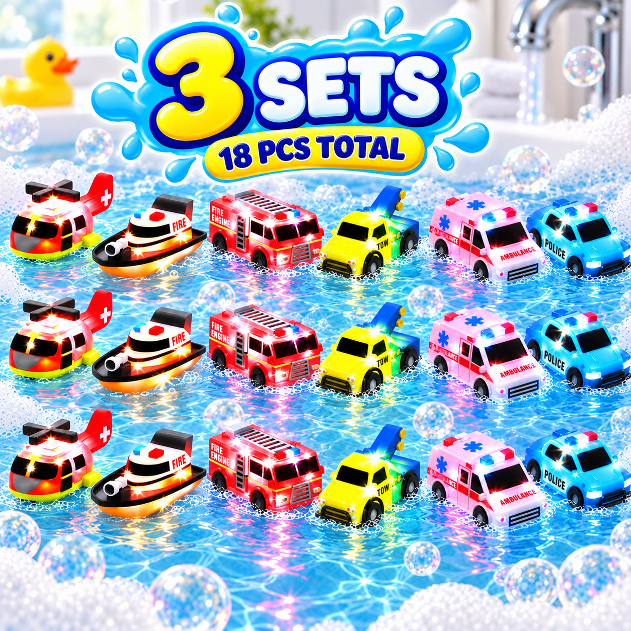 🛁 Water-Activated Light-Up Floating Bath Toys (6 PCS) – Mold-Free Sensory Tub Toys ✨