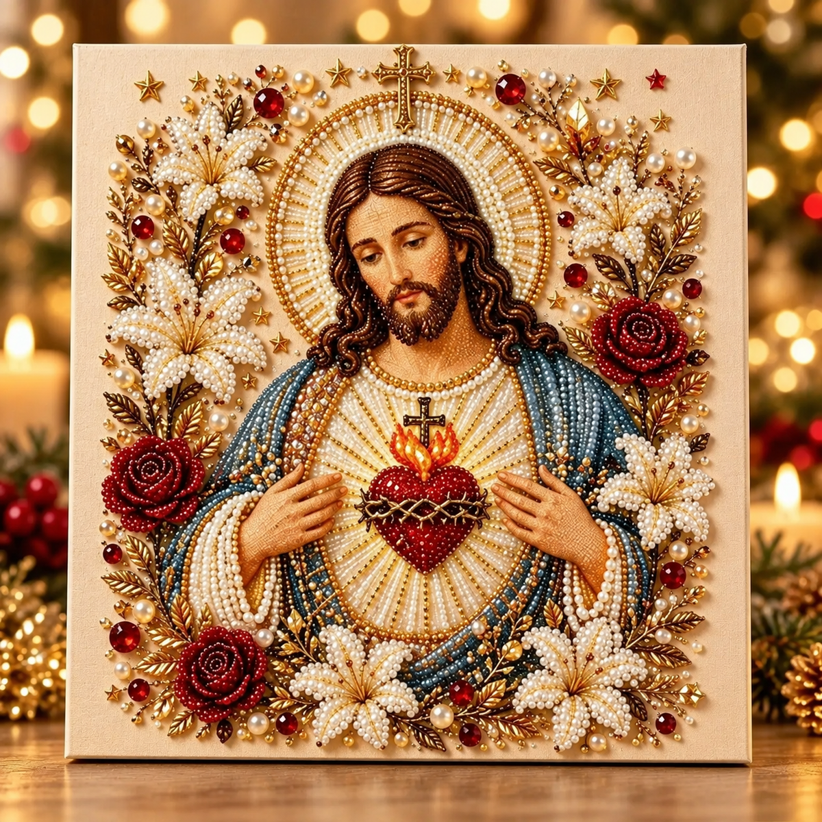 ✝️ 3D Pearl Rhinestone Holy Family Diamond Painting DIY Kit | Nativity Wall Art 🌟