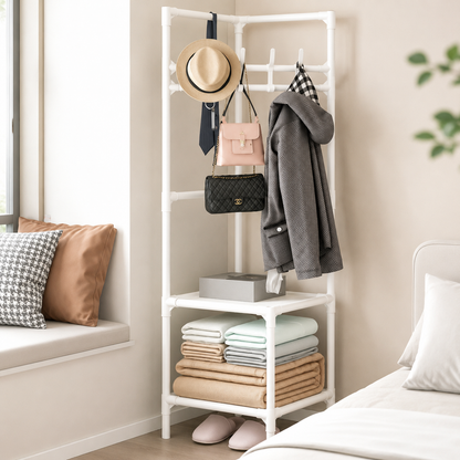 👗 Freestanding Corner Garment Rack with Wheels & Storage Shelves 👠