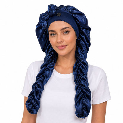 👑 Extra-Long Satin Sleep Bonnet for Braids, Locs & Long Curls – Anti-Frizz Cap ✨