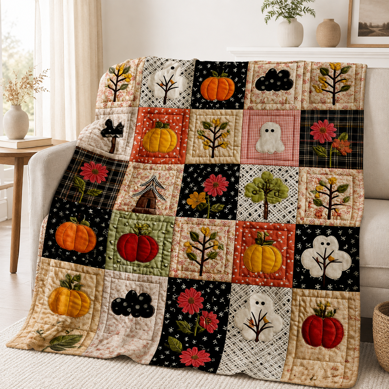 🎃 Halloween Autumn Printed Flannel Throw Blanket for Sofa & Bed 🍂