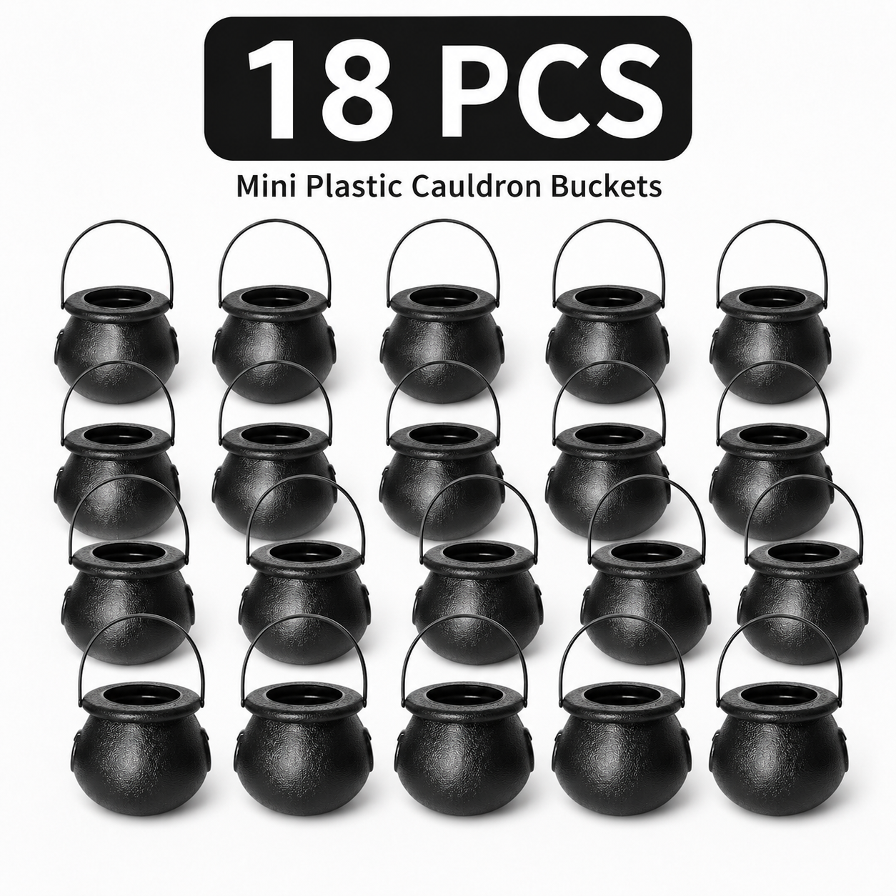 🎃 Mini Black Halloween Cauldron Bucket with Handle Party Favors Candy Holder 🍬