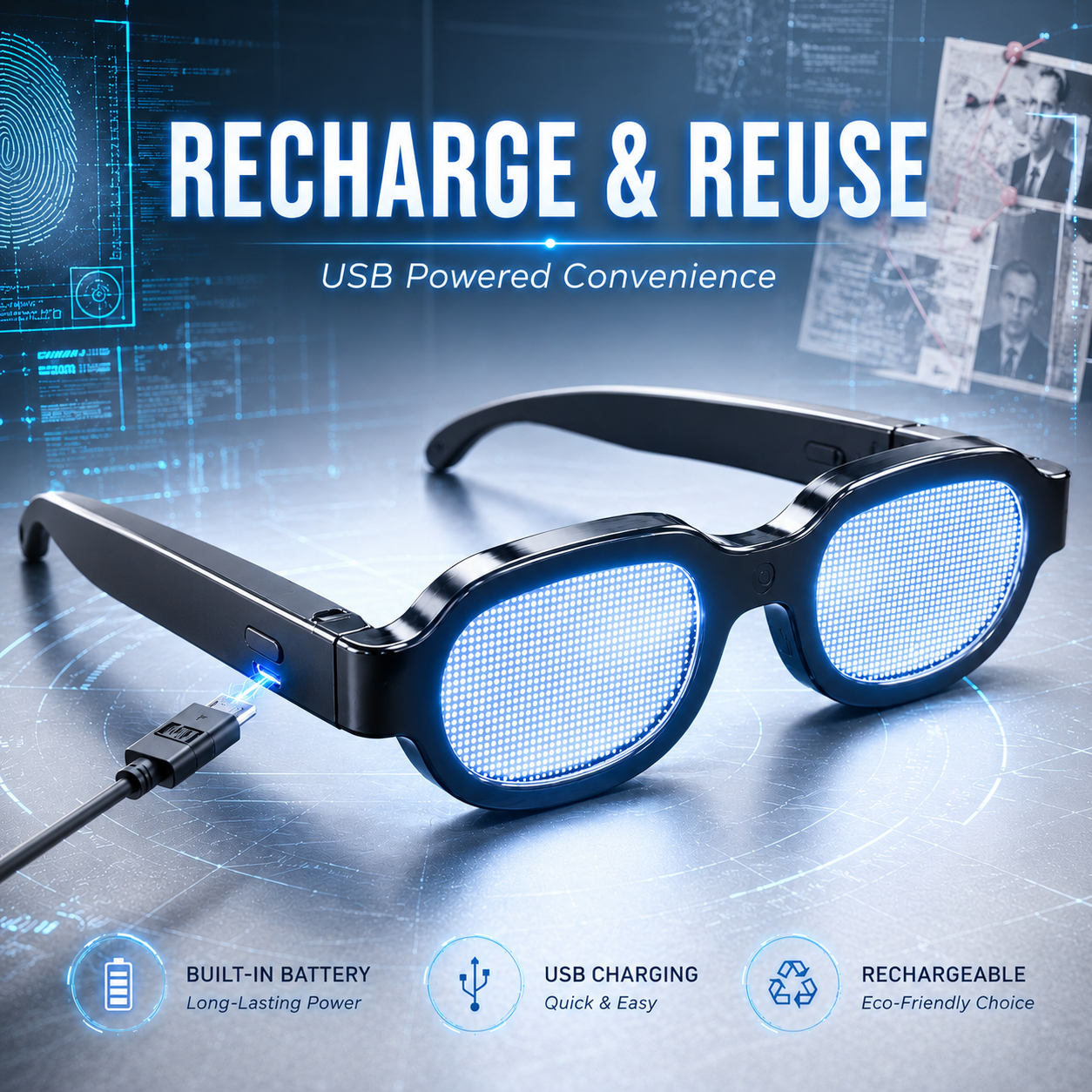🕶️ Cyber Detective Touch LED Light Up Glasses Anime Cosplay Party Eyewear 🔍