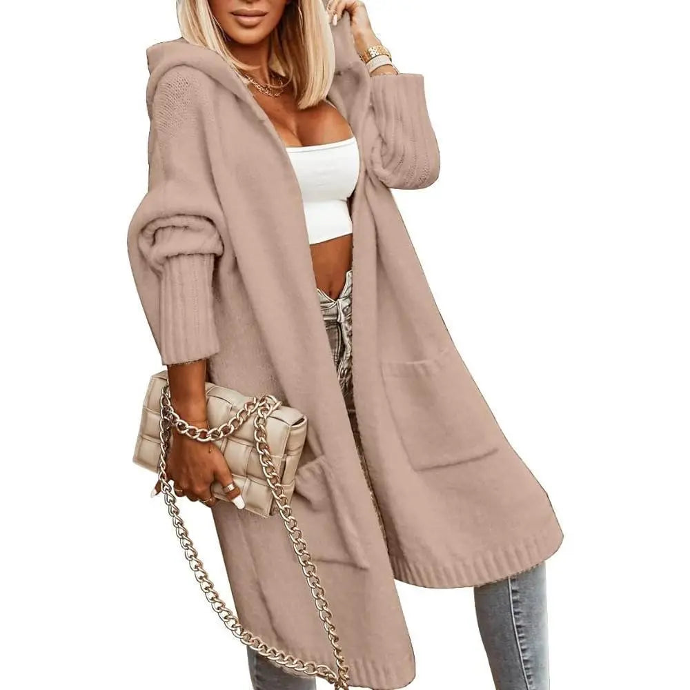 🧥 Women's Oversized Hooded Longline Knit Cardigan with Pockets 🧶