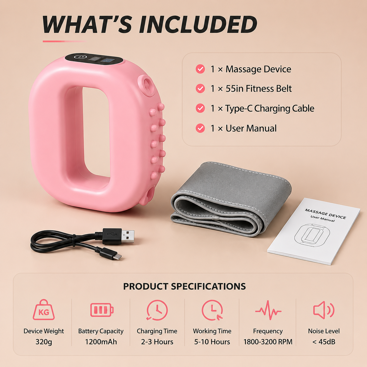 🚚 FREE SHIPPING 💨💆 Hands Free Cordless Deep Tissue Muscle Massager with Strap 🔌