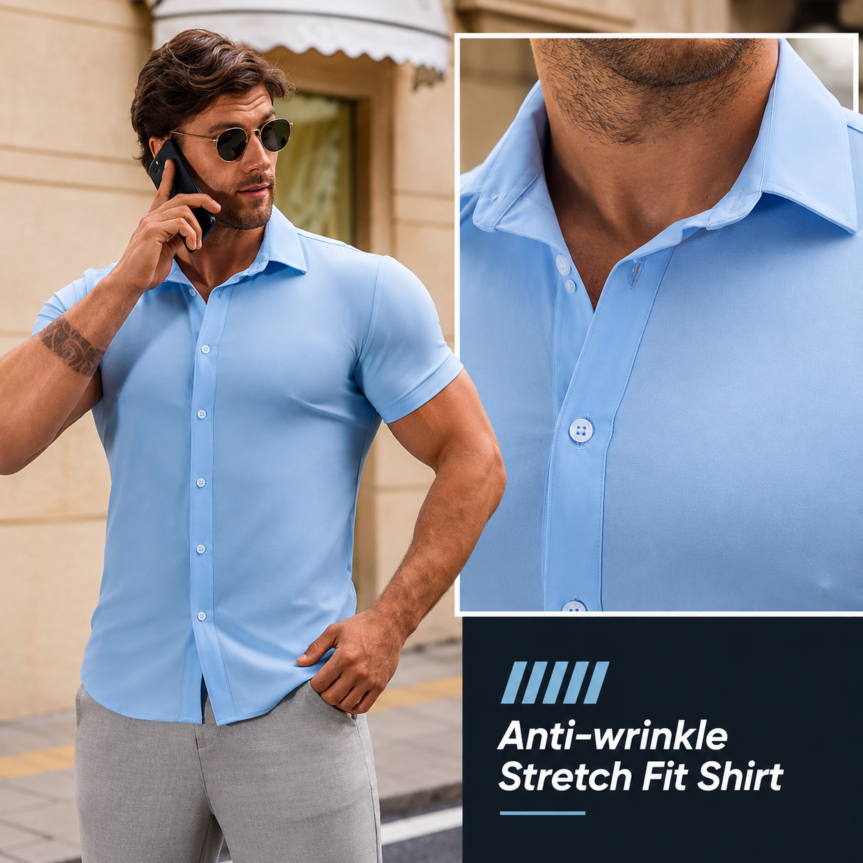 ⚡ 49% OFF – 👔 Men’s Muscle Fit Wrinkle-Free Shirt