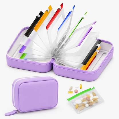 💊 14-Day Portable Pill Pouch Organizer Case with Color Zippers 💼