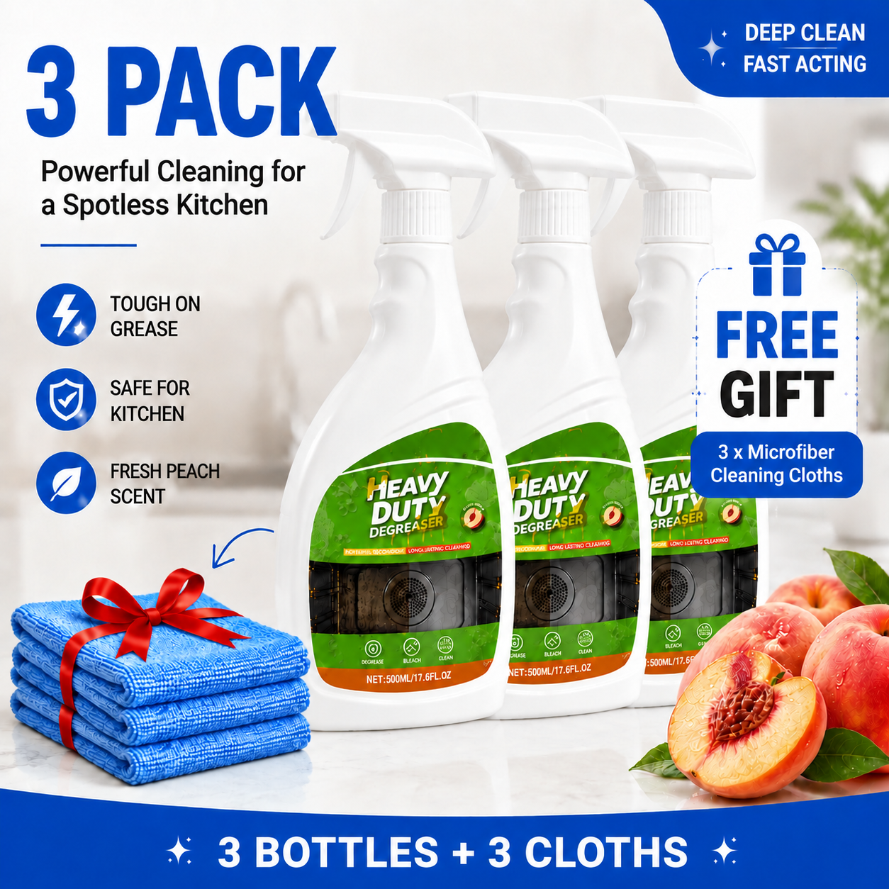 🏆 52K+ Sold | 🍑 Peach Kitchen Degreaser Foam Spray — Tough Grease Remover | 500ml