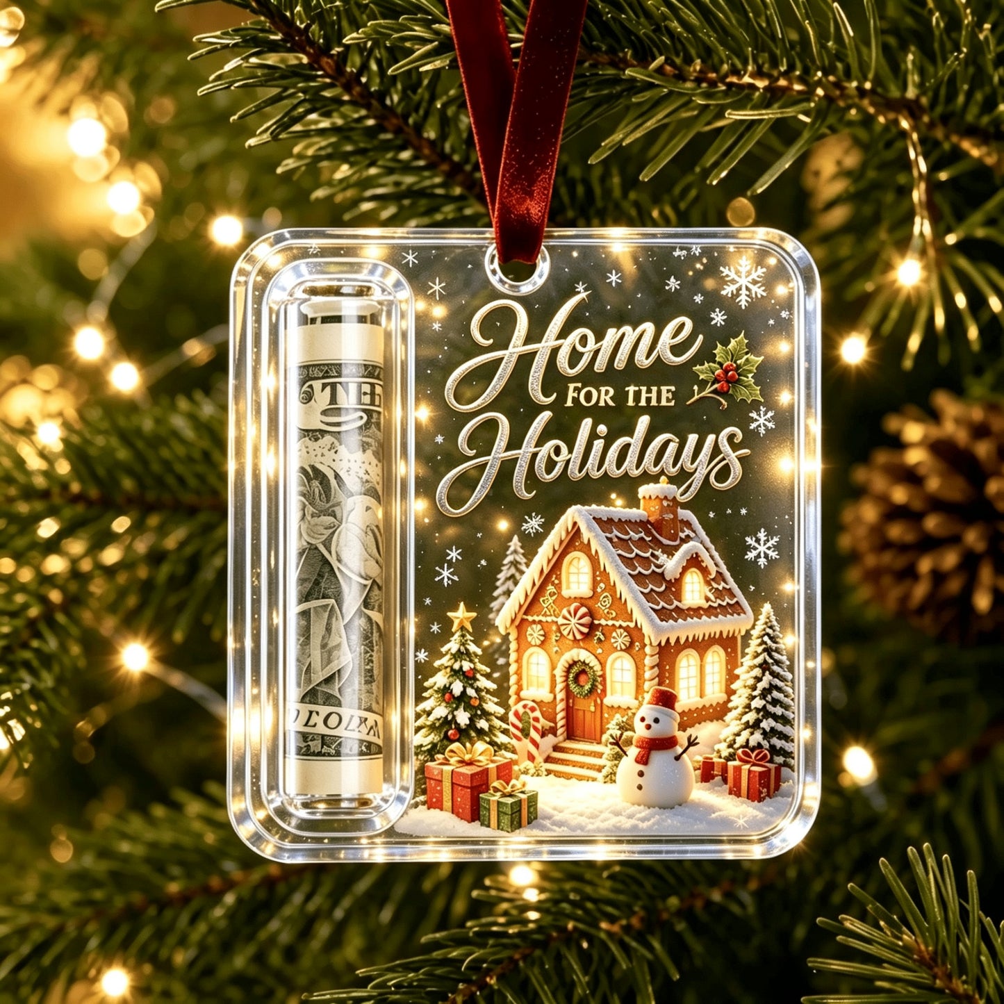 🎄 Christmas Cash Holder Acrylic Ornament – Tree Hanging Money Gift Keepsake ✨