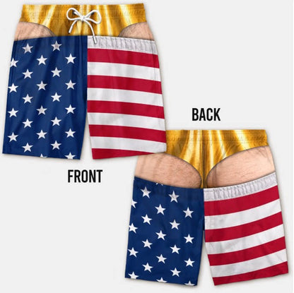 BUY 2 GET FREE SHIPPING 🚚💨 | 🇺🇸 Faux Leopard Thong Patriotic Swim Shorts 🩳