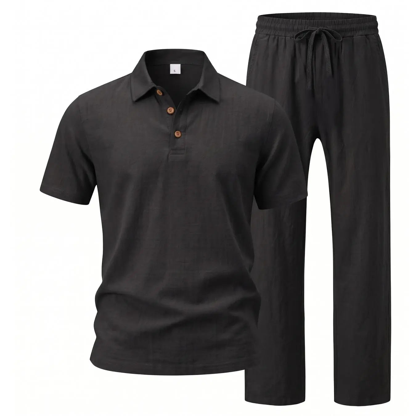 🌿 Men's 2-Piece Linen Outfit Set • Breathable Short-Sleeve Polo Shirt & Relaxed Pants 🏖️