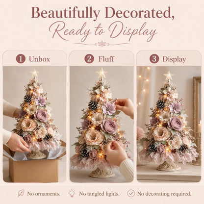 🌸 Pre-Decorated Blush Floral Tabletop Christmas Tree – Cordless Romantic Holiday Decor ✨