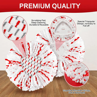 ✨ 3-Pack Spin Mop Head Replacements with Scrub Pads – Washable Microfiber Refills for Deep Cleaning