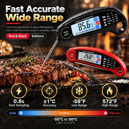 🌡️ Foldable Digital Food Thermometer - Fast Reading Instant Meat Thermometer ⚡