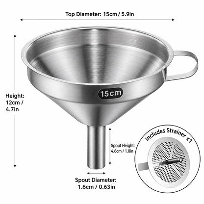 ✨ ProPour 304 Stainless Steel Kitchen Funnel with Removable Strainer 🫗