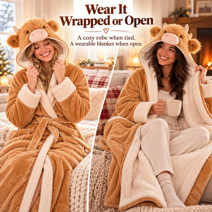 🐮 Cozy Highland Cow Hooded Plush Robe ✨ Your Winter Just Got Fluffier!
