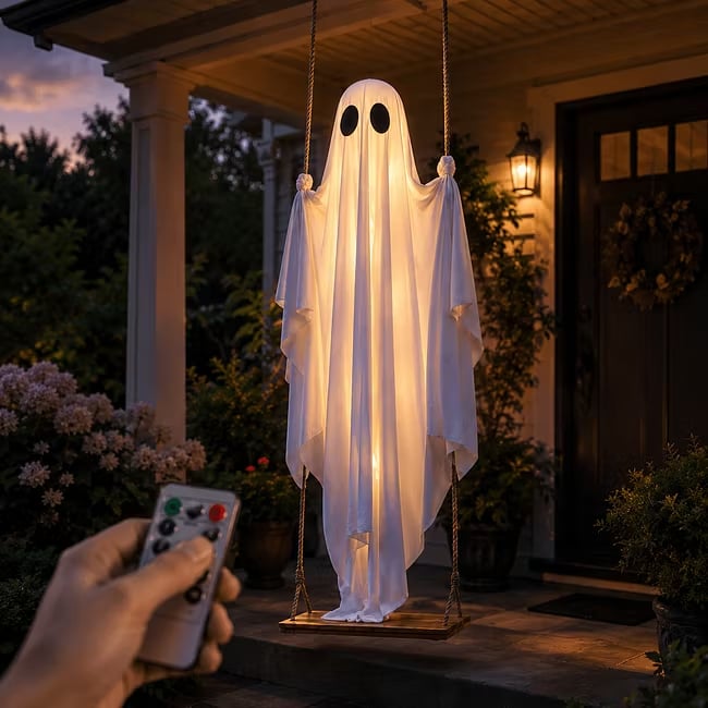 👻 5FT Large  LED Hanging Swing Ghost Halloween Decor | Outdoor Porch & Yard Display