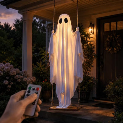 👻 5FT Large  LED Hanging Swing Ghost Halloween Decor | Outdoor Porch & Yard Display