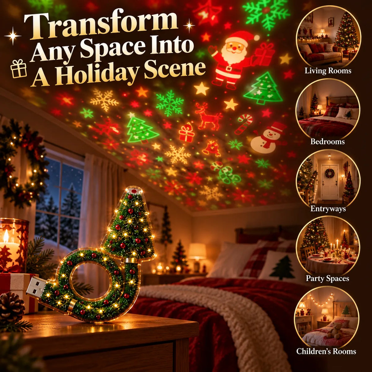 🎄 Christmas Projector Lamp – 6 Festive Wall & Ceiling Designs ✨
