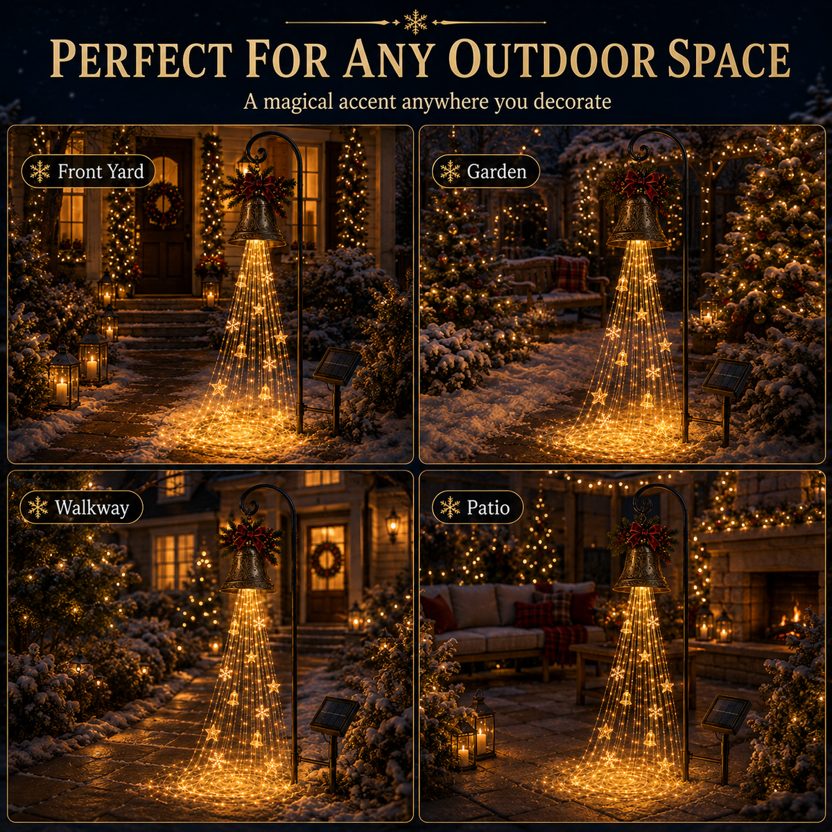 🔔 Solar Christmas Bell Cascade Yard Light with Warm LEDs ✨