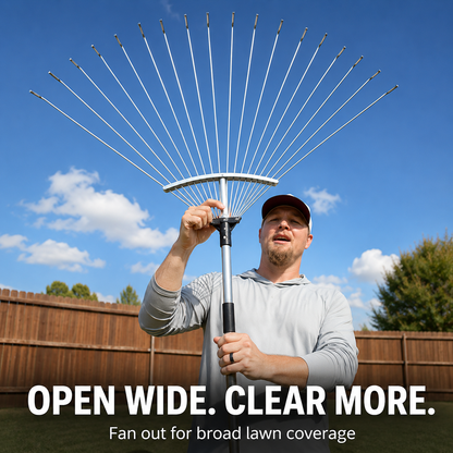 Deciduous Metal Rake for Landscaping and Farming, Telescopic Grass Rake for Home Use