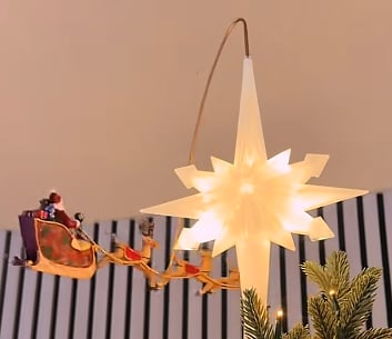 🎅 Lighted Santa Sleigh Christmas Tree Topper – Moravian LED Star with Bendable Flying Arm
