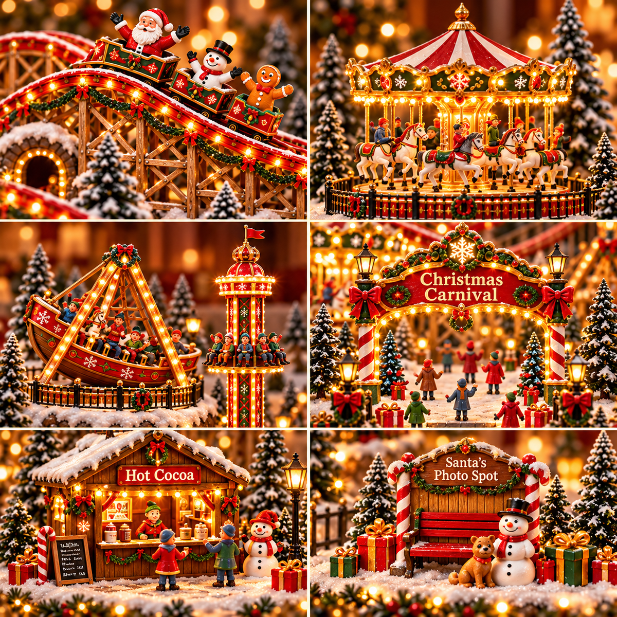 🎢 Magical Christmas Carnival Village – Animated Roller Coaster & Lighted Holiday Decor