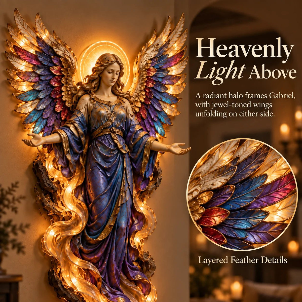 ✝️✨ Lighted Angel Wall Sculpture – Glowing Guardian Angel Decor, Christian Faith Gift & Home Blessing 🪽