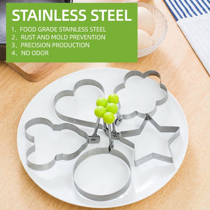 🍳 Stainless Steel Egg Rings and Pancake Molds 5 Shapes