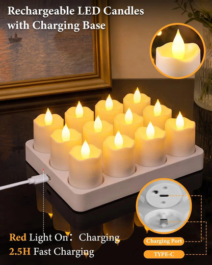 🕯️ Rechargeable Flameless LED Candle Set – Multi-Station Dock & Remote Control ✨