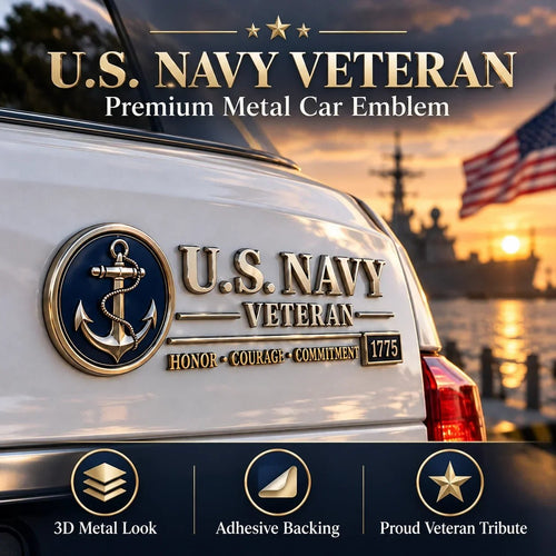 ⚓ U.S. Navy Veteran Metal Car Emblem - 3D Adhesive Vehicle Badge