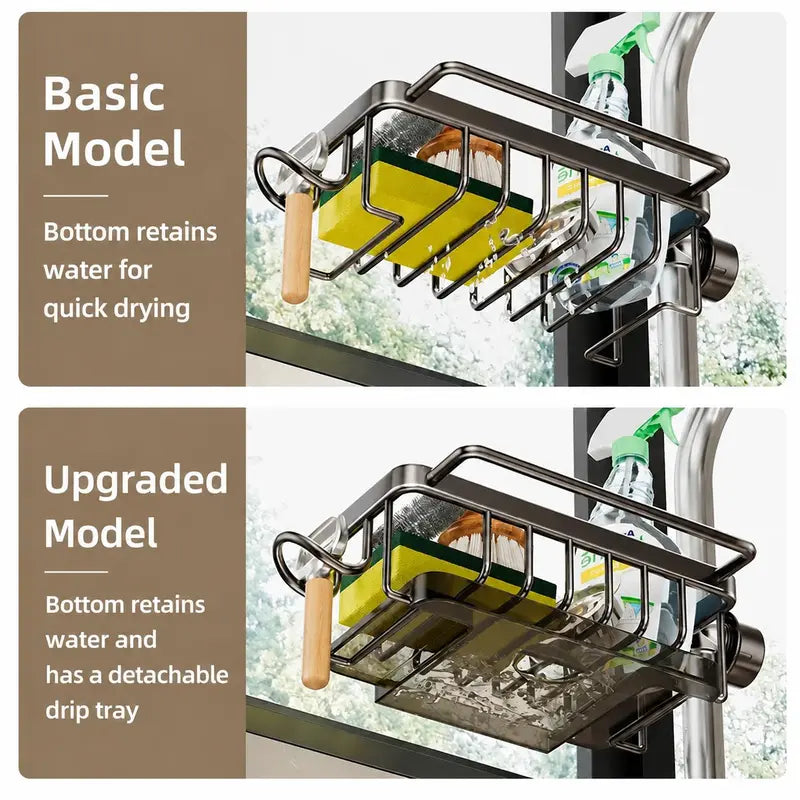 ✨ Stainless Steel Faucet-Mounted Sink Organizer – No-Drill Sponge Holder with Removable Drip Tray