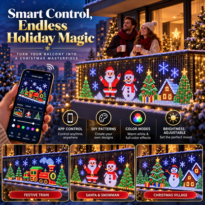 ✨ Smart App-Controlled RGB Pixel Christmas Curtain Lights with Animated Holiday Scenes 🎄