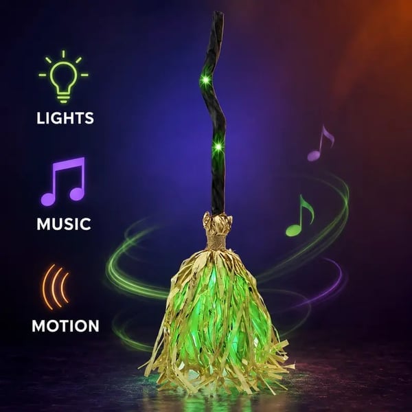 🧹Animated Witch Broom – Spooky Moving Halloween Decor with Sound & Lights! 👻✨