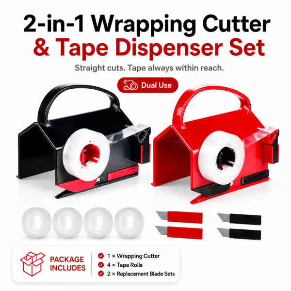 2-in-1 Wrapping Paper Cutter & Tape Dispenser - Faster Gift Wrapping Tool