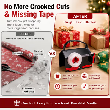 2-in-1 Wrapping Paper Cutter & Tape Dispenser - Faster Gift Wrapping Tool