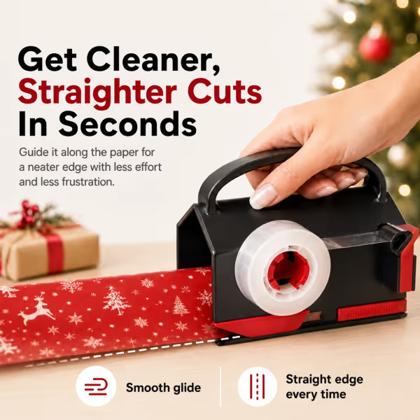 2-in-1 Wrapping Paper Cutter & Tape Dispenser - Faster Gift Wrapping Tool