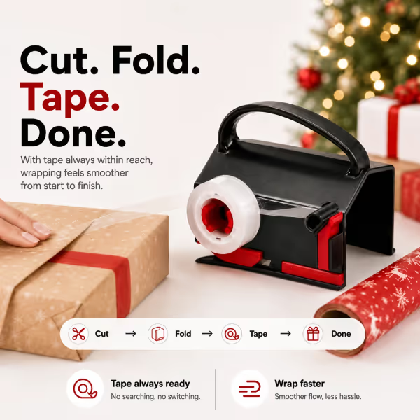 2-in-1 Wrapping Paper Cutter & Tape Dispenser - Faster Gift Wrapping Tool