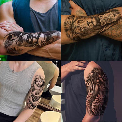 🔥 76 Pcs Tribal Temporary Tattoo Set - Wolf, Lion & Skull | Instant Forearm Sleeve | Zero Pain 🐺✨