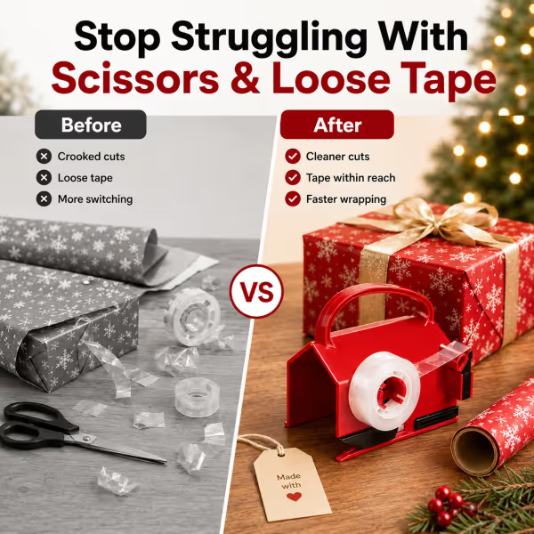 2-in-1 Wrapping Paper Cutter & Tape Dispenser - Faster Gift Wrapping Tool