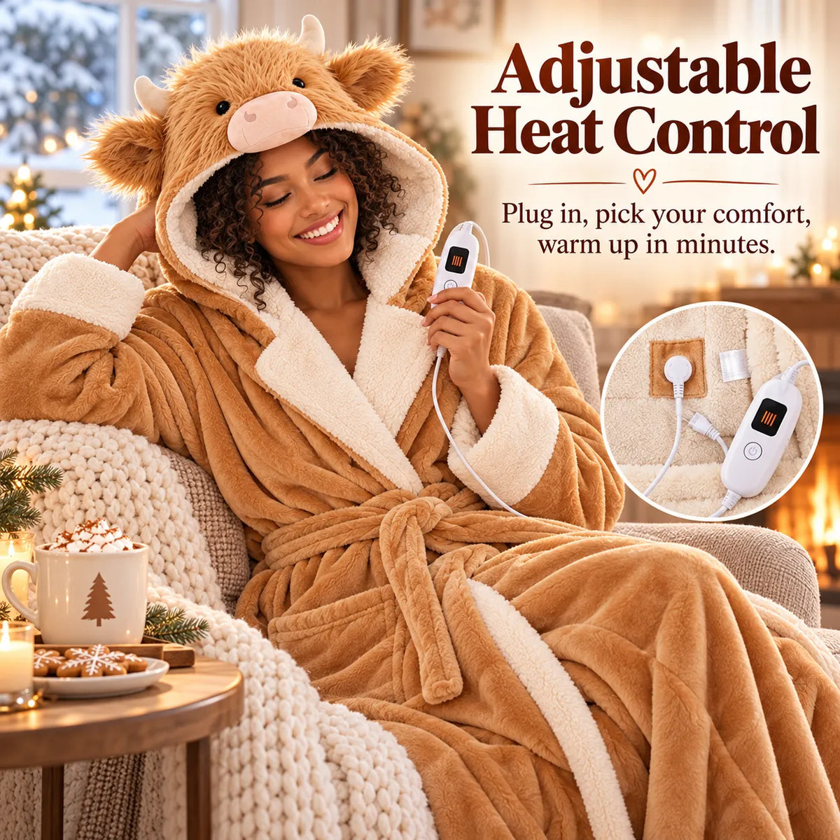 🐮 Cozy Highland Cow Hooded Plush Robe ✨ Your Winter Just Got Fluffier!