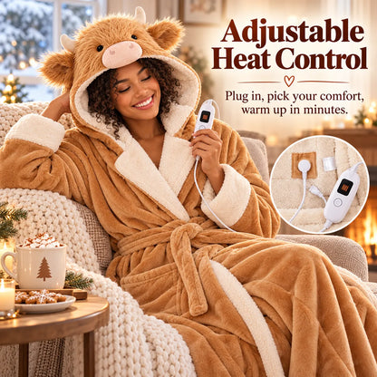 🐮 Cozy Highland Cow Hooded Plush Robe ✨ Your Winter Just Got Fluffier!