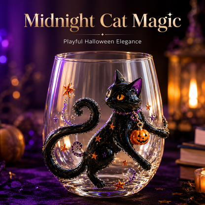 🎃 3D Raised Halloween Stemless Wine Glass 🍷