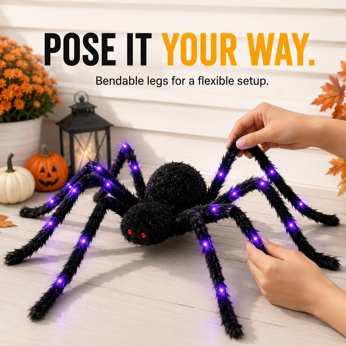 🕷️ Oversized LED Glowing Halloween Giant Plush Spider Prop 🎃