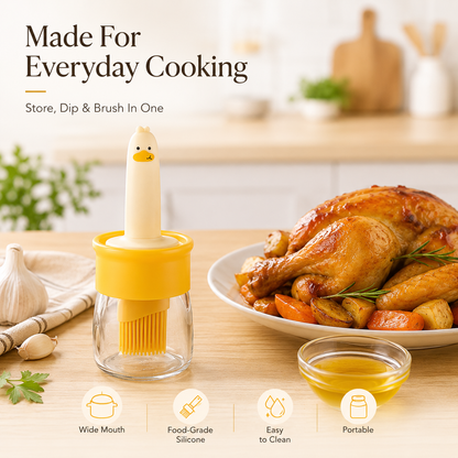🍳 2 in 1 Glass Oil Bottle Dispenser with Silicone Basting Brush USA Stock 🇺🇸