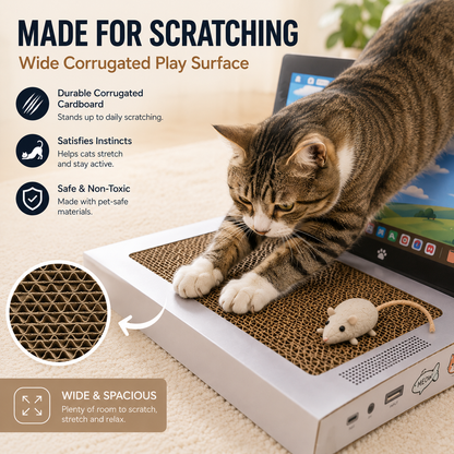 💻 Laptop Cat Scratcher Cardboard Toy with Mouse Ball and DIY Stickers 🐾