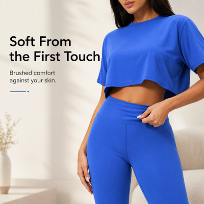 🌸 Women's 2-Piece Activewear Set: Cropped Tee & High-Waisted Flared Pants 🧘‍♀️