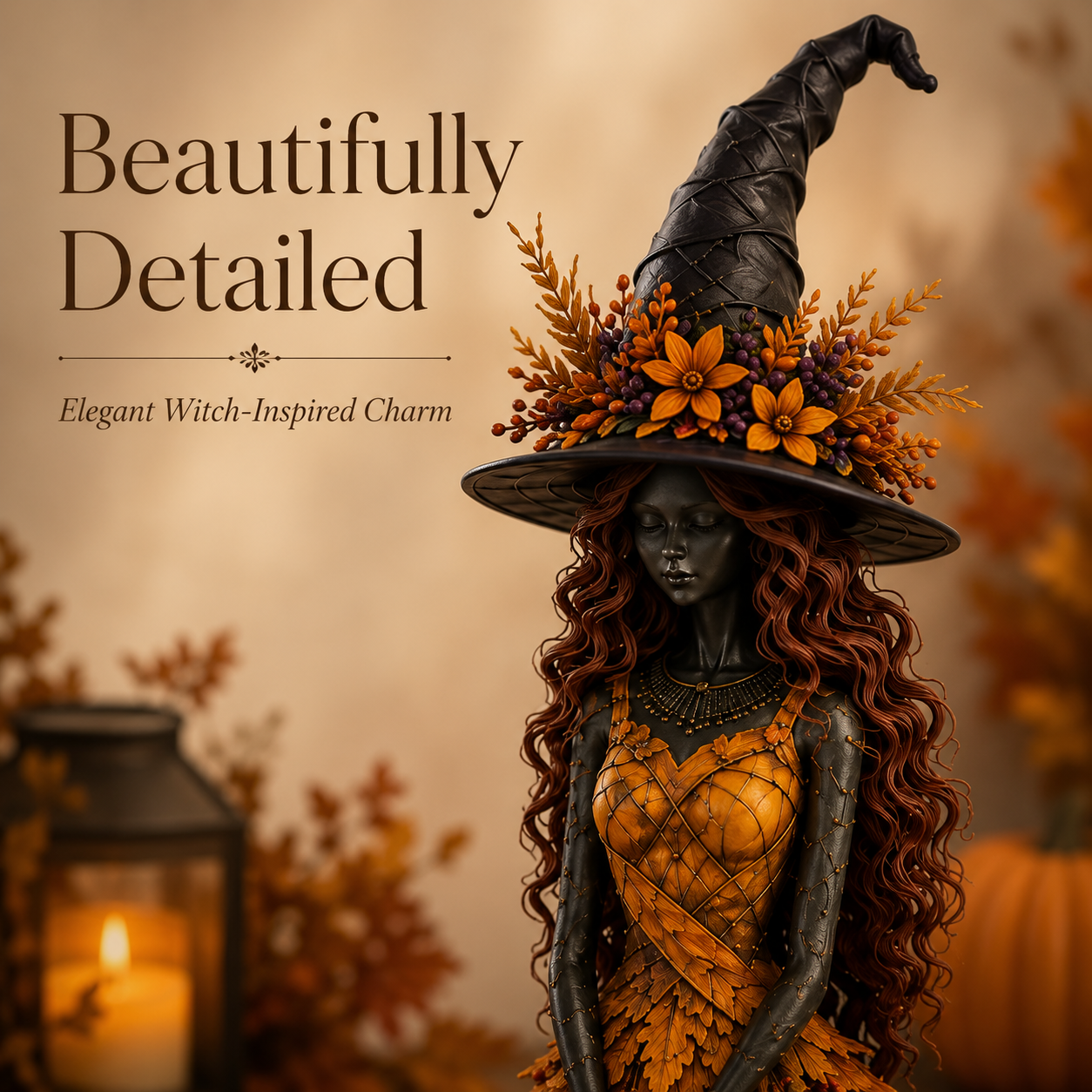 🍂 OOAK Handcrafted Autumn Leaf Magic Witch Figurine 🔮 (Free Shipping on Buy 2)