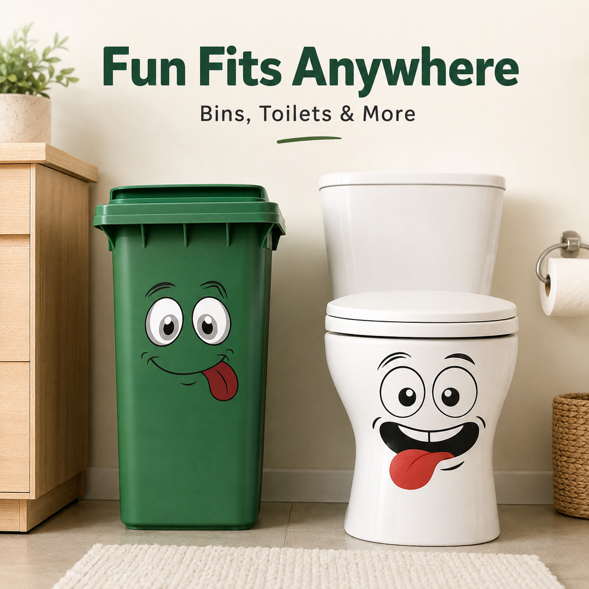 😜 Funny Cartoon Face Decal Sticker – Trash Bin & Fridge Decor 🗑️