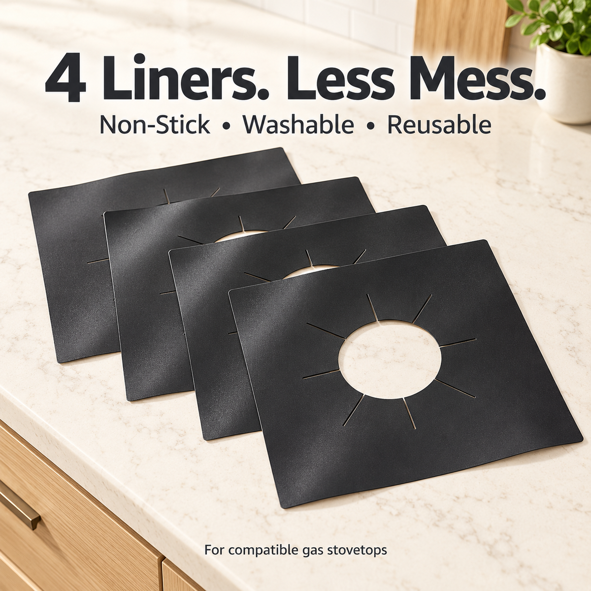 🍳 4-Pack Reusable Non-Stick Gas Stove Burner Liners